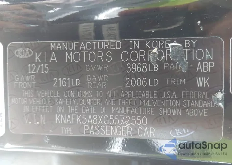 2016 Kia Forte Lx z USA, uszkodzony, nr VIN KNAFK5A8XG5572550